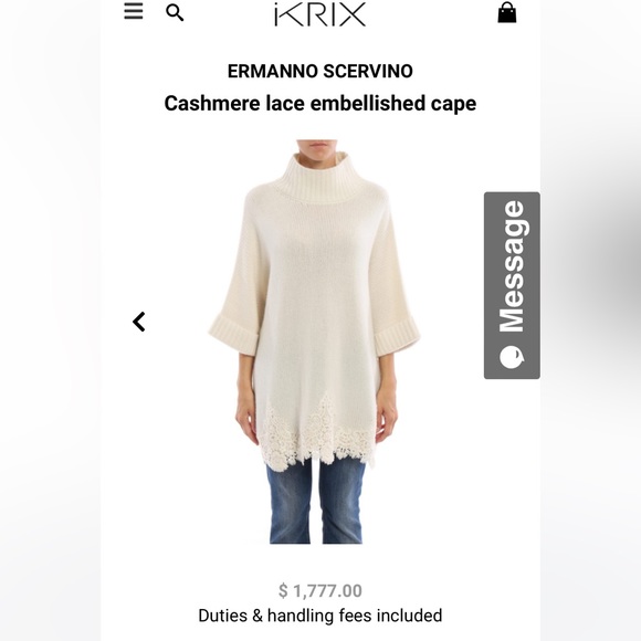 Ermanno Scervino Lavender 100% Cashmere Turtleneck Lace Hem Poncho - Picture 10 of 10